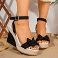 thumbnail image 2 of Rokment Bowknot Wedge High Heels Dressy Sandals for Women Bride Wedding Elegant Casual Suede Bow Espadrilles Platform Chunky Heeled Summer Dress Shoes Black Size 5.5, 2 of 6