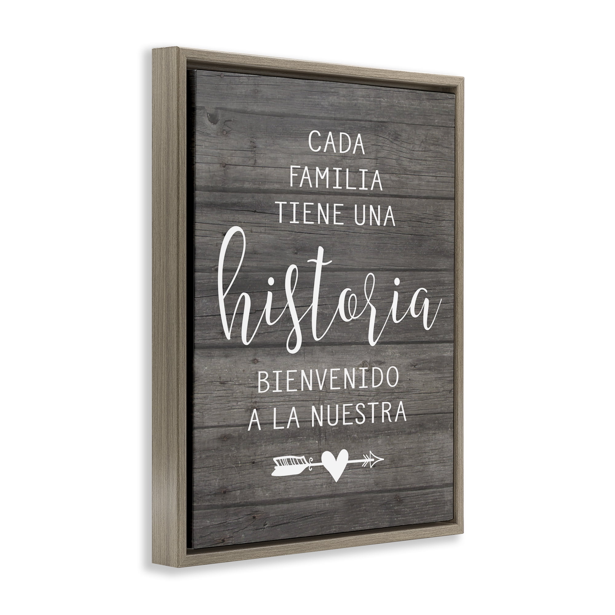 Stupell Industries Nuestra Historia Familiar Inspirational Quotes & Sayings Painting Brown Floater Framed Art Print Wall Art, 17 x 21