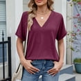 thumbnail image 2 of Xixinqiwan Women Tops Plus Size Shirts,Women's Fashion Casual Spring And Summer New Solid Color Big V Neck Loose Short-Sleeved T-shirts Pullover Casual Tops Clothes, 2 of 8