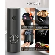 Uncahome 2 Pack Electric Salt and Pepper Grinder Set, Battery Powered - Automatic Salt Pepper Mill Grinder, Black
