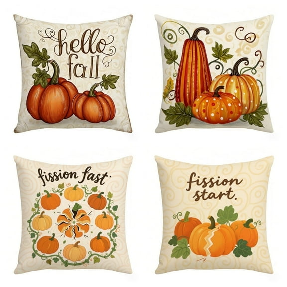 Pumpkins Halloween Decorations Autumn Cushion Case for Couch 18 x 18 Set of 4 Cotton linen Cushion for Sofa Couch Bed Living Room Festive Home Decor