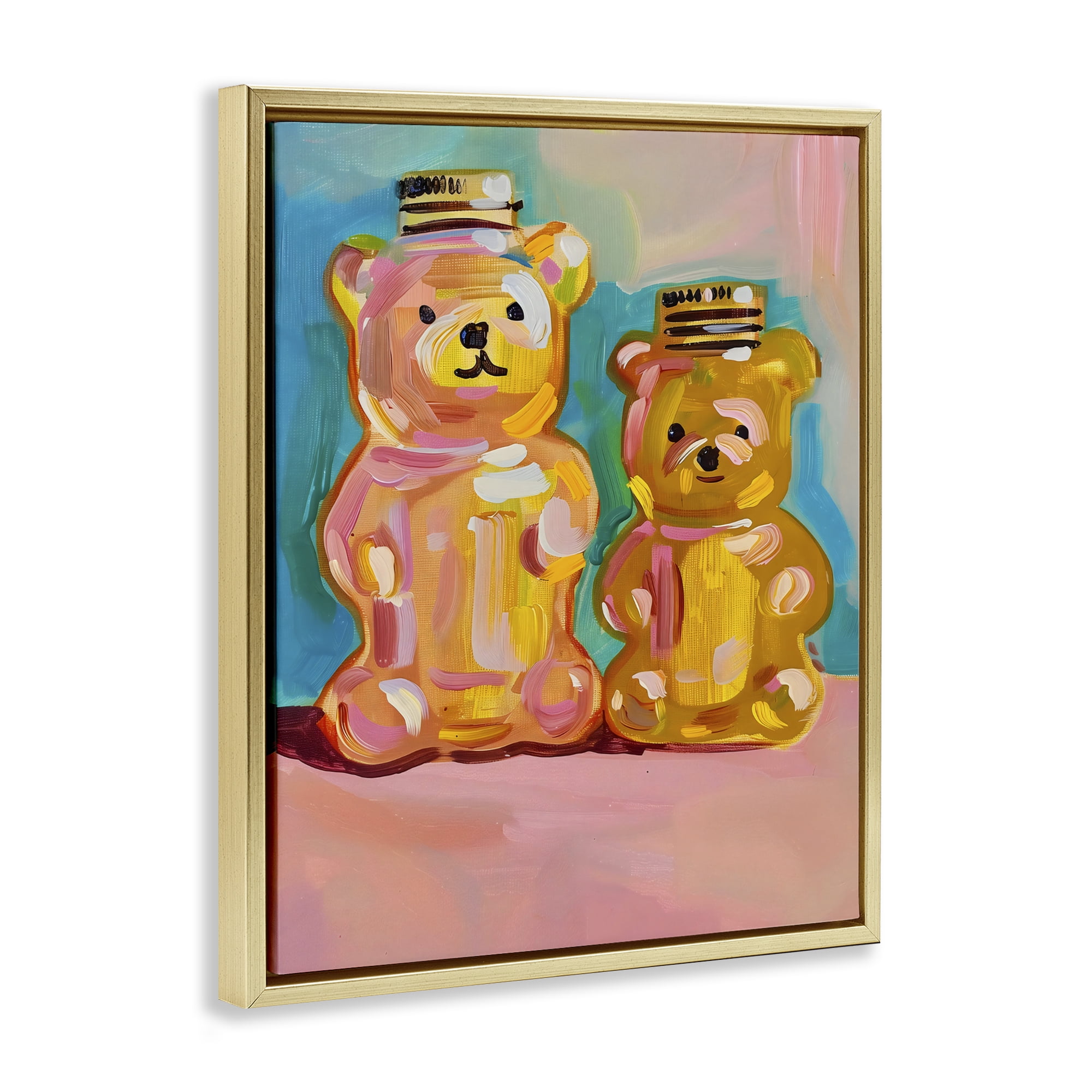 Stupell Industries Joyful Honey Bears Duo Gold Framed Floater Canvas Wall Art, design by The Prints Vibe