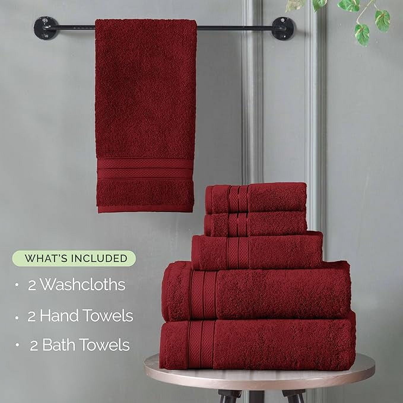 Elegant Comfort 6-Piece Towel Set - Three Line Popcorn Design, 100% Turkish Cotton, Soft and Absorbent, Quick-Drying, 2 Bath Towels, 2 Hand Towels, 2 Washcloths - Burgundy