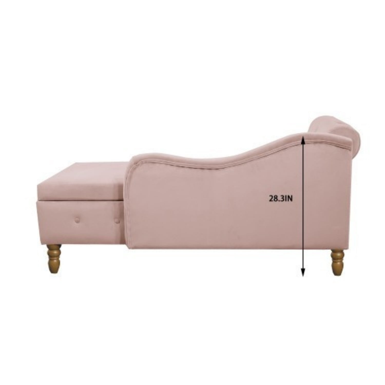Velvet Chaise Lounge Chair with Storage, Upholstered Chesterfield Lounge Chair with Rolled Arm, Tufted Back, Pillow & Hidden Storage for Living Room, Bedroom & Office, Pink