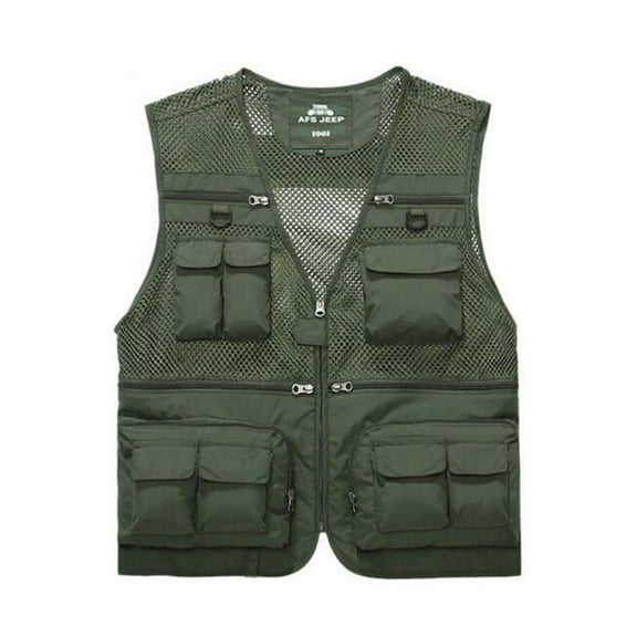 Panda Superstore PS-SPO3258946011-ALAN00106 Mens Mesh Breathable Multi-pockets Fishing Vest Waistcoat, Army Green - 2XL