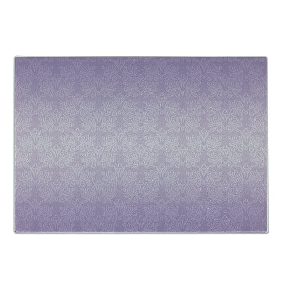 Lilac Cutting Board, Monochromatic Pattern with Baroque Swirl Motifs Renaissance Style Vintage Revival Tile, Decorative Tempered Glass Cutting and Serving Board, Small Size, Lilac, by Ambesonne