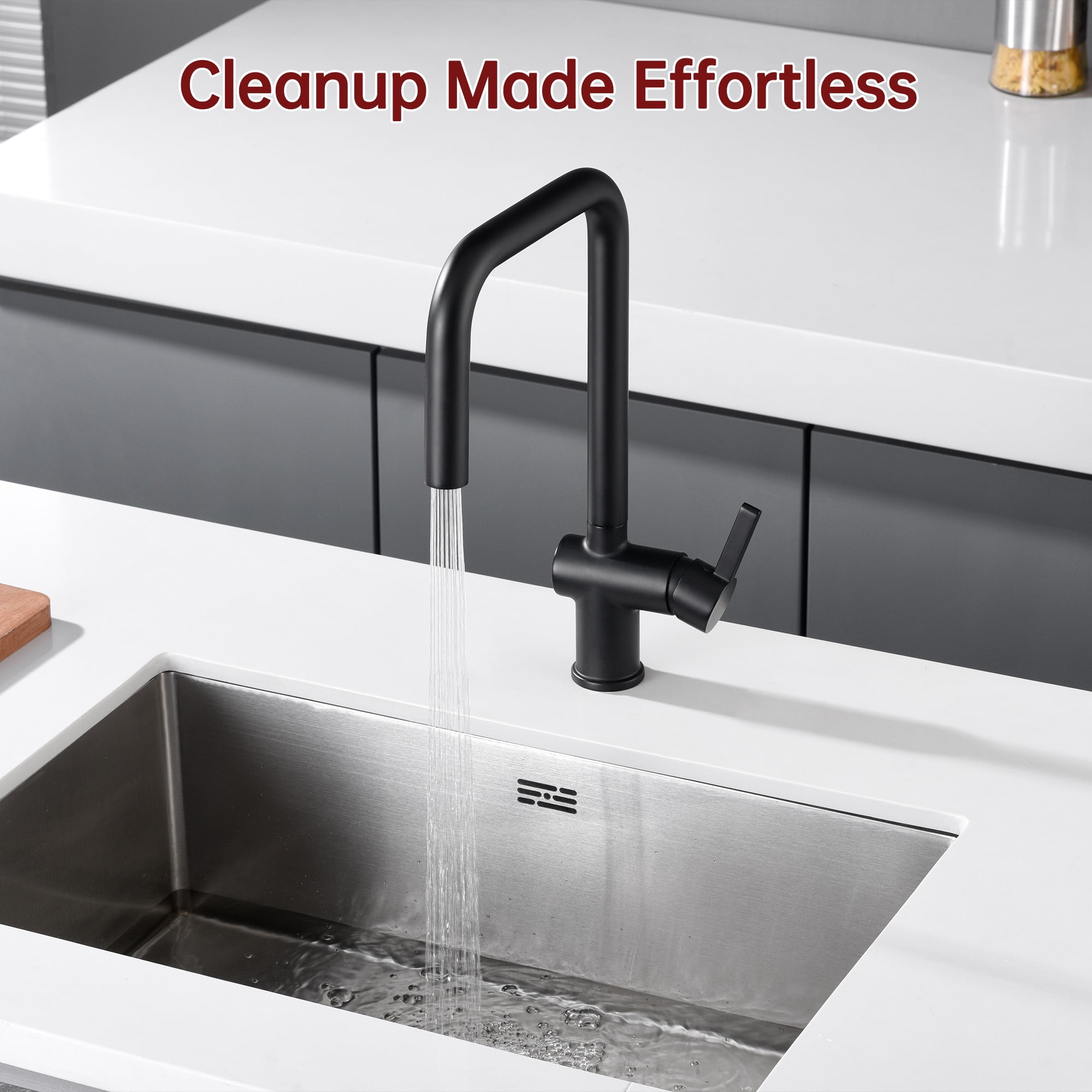 SUMERAIN Lead Free Stainless Steel Kitchen Faucet with Pull Down Sprayer, Matte Black Kitchen Sink Faucet