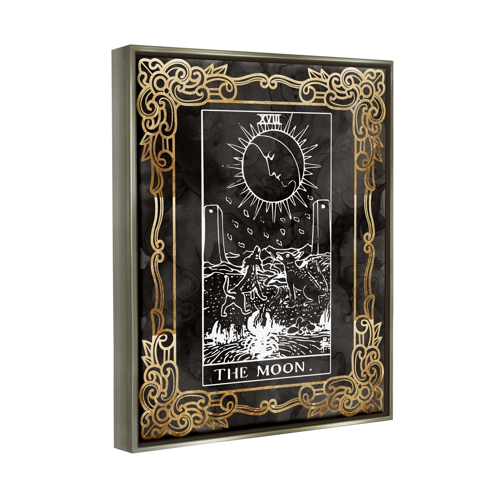 Stupell Industries Patterned Moon Tarot Landscape Painting Gray Floater Framed Canvas Art Print Wall Art, 17 x 21