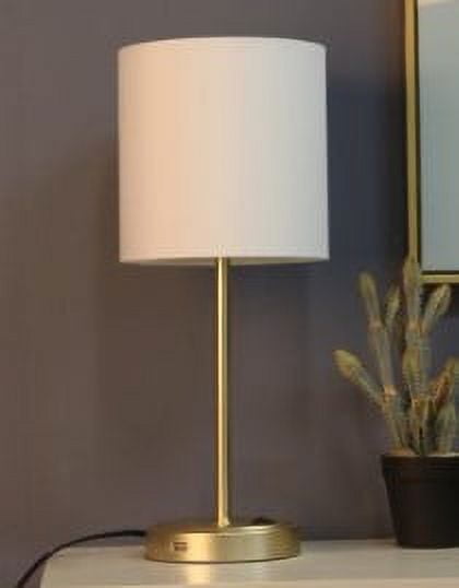 (4 pack) Mainstays 19" Modern Gold Stick Table Lamp with White Fabric Shade and USB Port