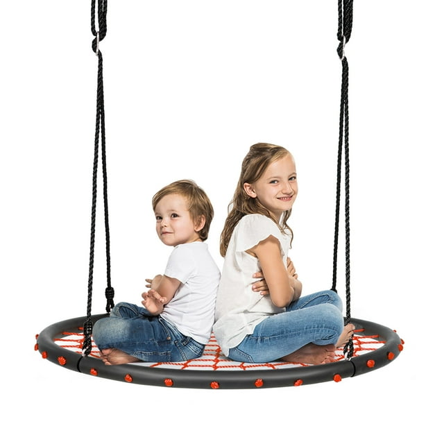 Costway 40'' Spider Web Tree Swing Set w/ Adjustable Hanging Ropes Kids Play Set Orange