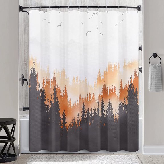 Blue Misty Forest Mountain Nature Tree Fabric Shower Curtains for Bathroom Waterproof Heavy Duty Navy Blue and White Woohitedland Shower Curtain Bathtubs Hotel, 72 x 72 inch