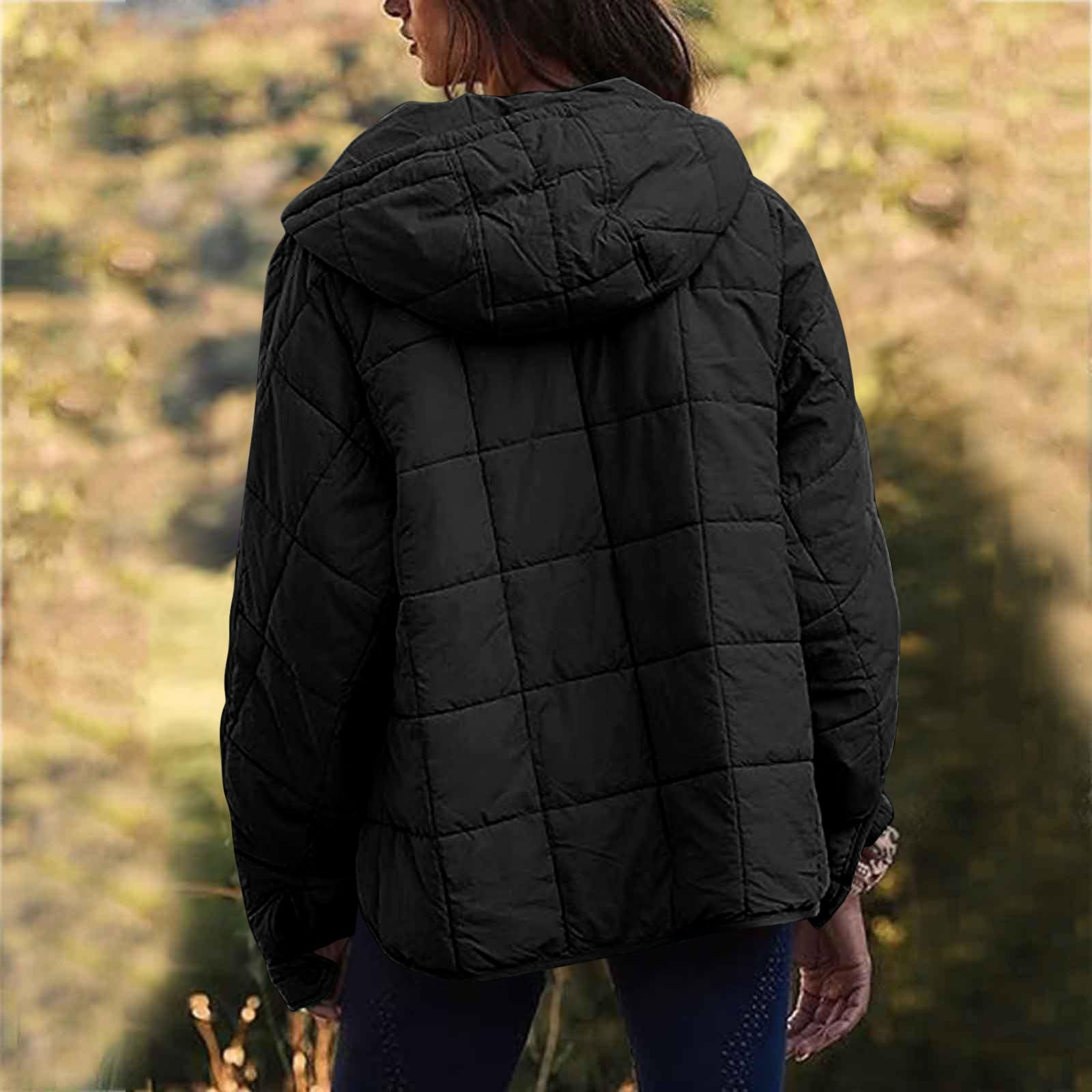 Hoodies for Women Pullover Women's Quilted Pullover Puffer Jacket Oversized Long Sleeve Hooded Coats Winter Warm Lightweight Outwear with Pocket Womens Hoodies Black L - image 5