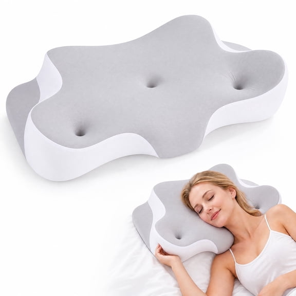 EDX 24 x 16 inch Cervical Ergonomic Pillow - Memory Foam Neck Pain Relief for Side/Back/Stomach Sleepers, Grey