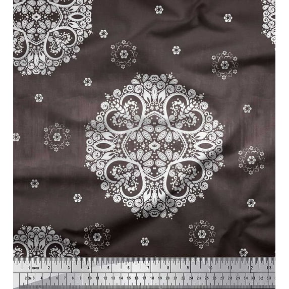 Soimoi Cotton Cambric Fabric Mandala Decorative Print Sewing Fabric Yard 56 Inch Wide