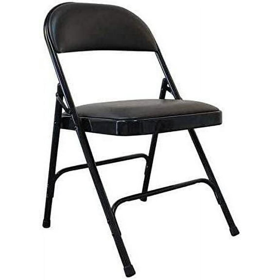 Padded Folding Chair, Vinyl, Black, 300 lb.