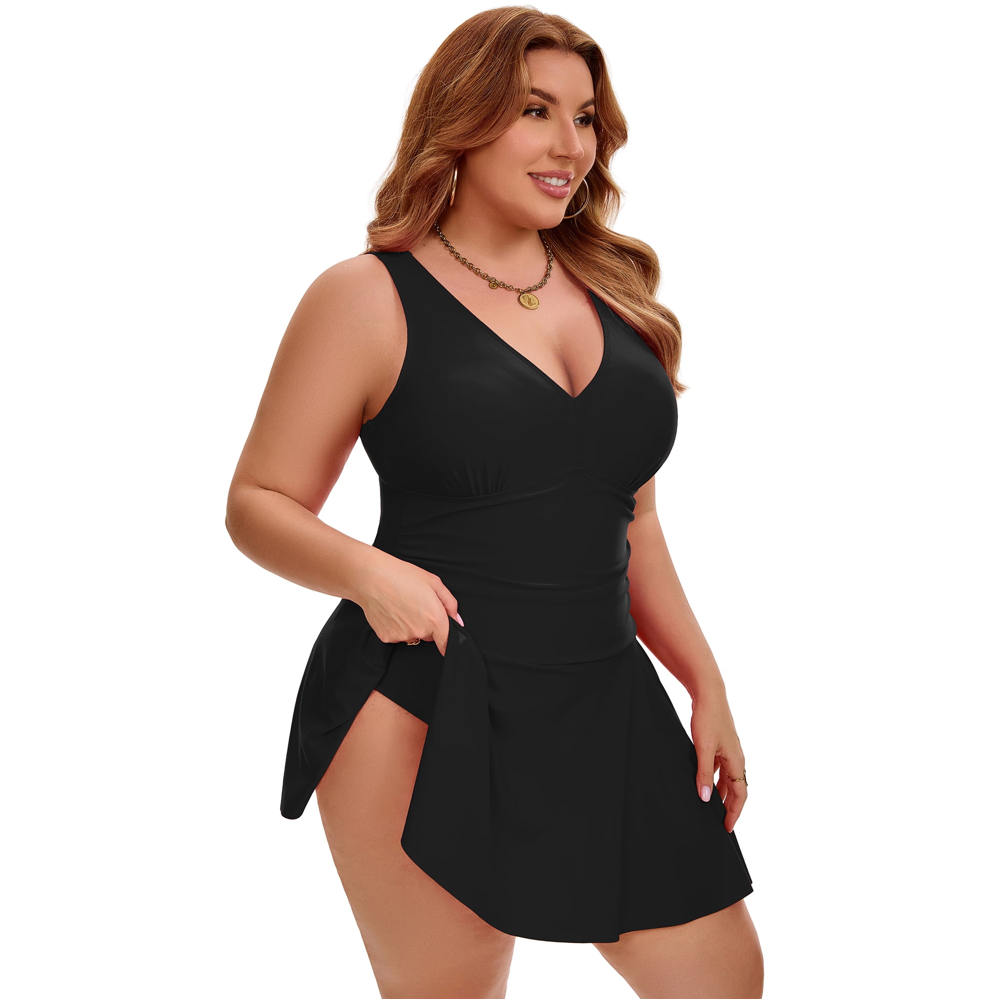 DARING DIVA Women's Plus Tummy Control Summer Beach Swimdress 2X Black
