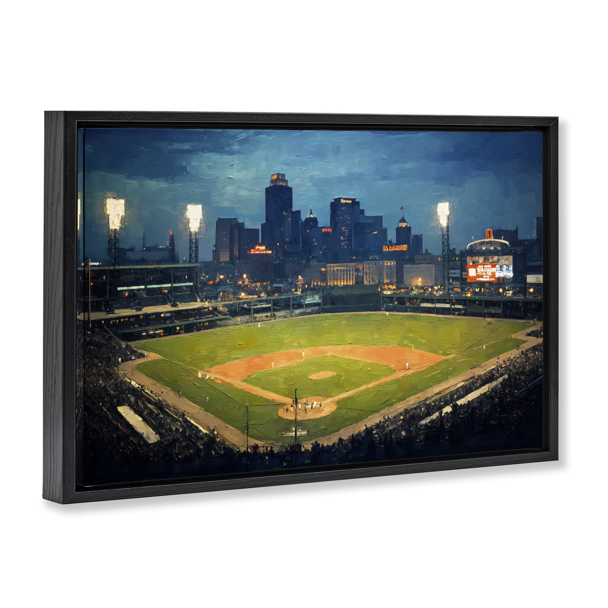 Baseball Stadium at Night Black Framed Floater Canvas Wall Art, design by Arlington Prints