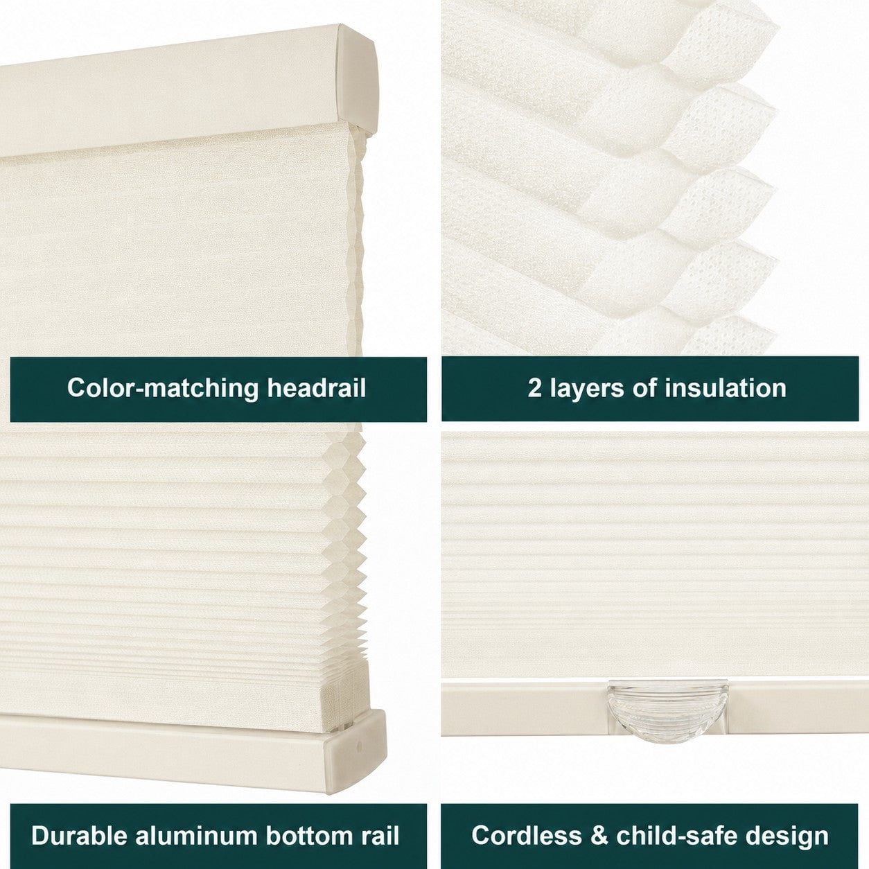 Chicology 53"W X 72"H Cordless Double Cell Cellular Shades Light Filtering Ivory