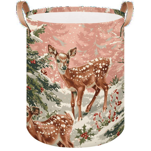 Qzaxky Christmas Tree Sika Deer Laundry Basket Organizer Foldable Tall Large Laundry Basket Collapsible Folding Laundry Basket Dirty Clothes Fabric