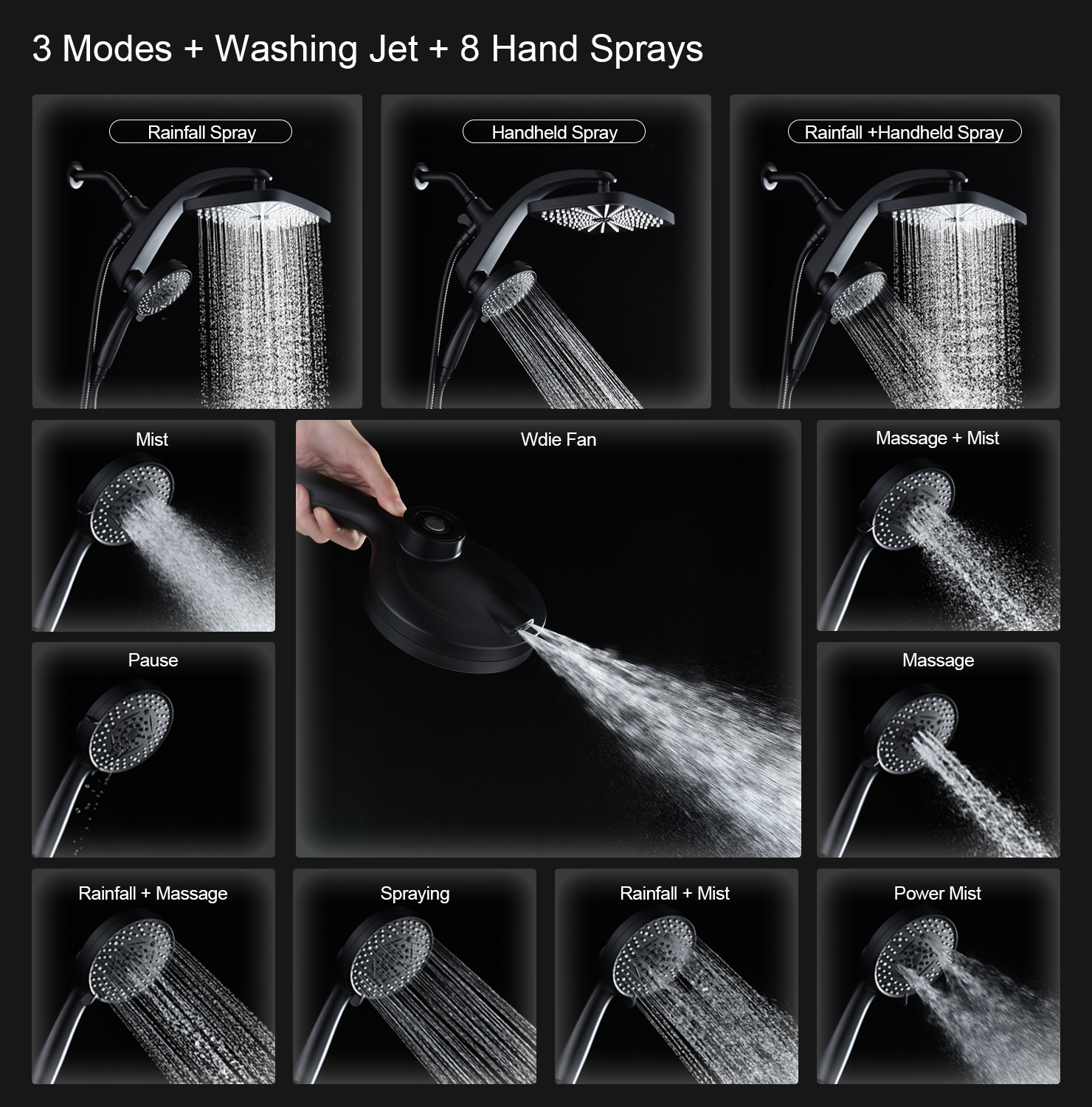 KESTE 12-Inch High Pressure Rain Shower Head Combo, Black photo 2