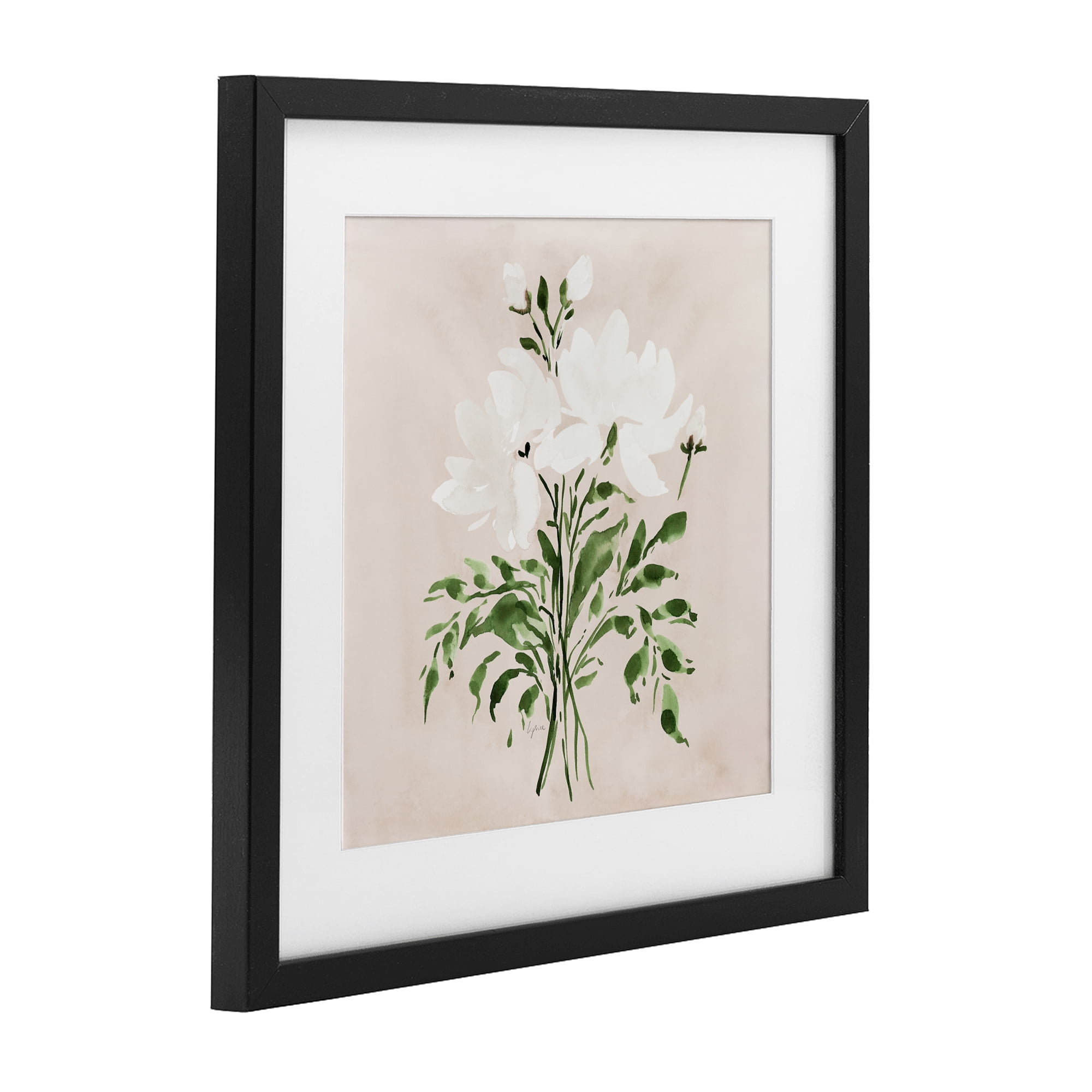 Stupell Industries White On Tan Floral Black Framed Print Under Glass, design by Lucille Price