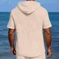 thumbnail image 6 of Hearthz Men’s Linen Blend Hooded Henley Shirts Drawstring Button Short Sleeve Shirt for Men Summer Beach Mens Workout Shirts, 6 of 7