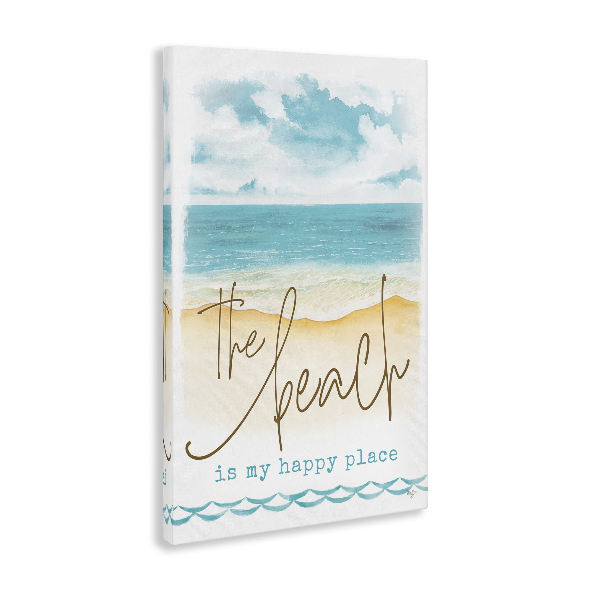Stupell Industries Beach is Happy Place Text & Numbers Painting Wrapped Canvas Art Print Wall Art, 30 x 45
