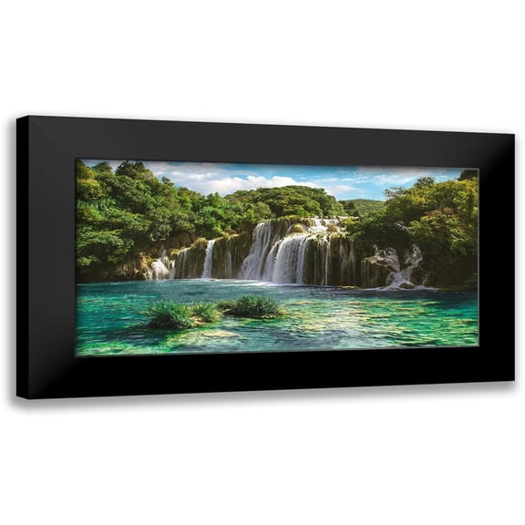 Pangea Images 14x9 Black Modern Framed Museum Art Print Titled - Waterfall in Krka National Park, Croatia