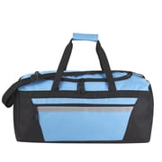 40 Liter 22 Inch Duffle Bag with Front Accessory Pocket, Velcro Handles, Dual Zipper Closure and Luggage Strap for Traveling, Commuting, Sports and Gym Equipment in Light Blue & Black