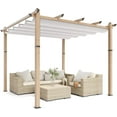 thumbnail image 1 of Pérgola retráctil exterior de 10x10 pies con toldo para sombra solar, kit resistente, estructura metálica con diseño de madera para jardín y terraza, 1 of 8