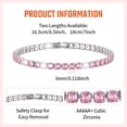 thumbnail image 6 of Just Being Cute Tennis Bracelets for Women, 3mm Created Pink Tourmaline - Round Cut October Birthstone Bracelet Platinum Plated Birthday Graduation Jewelry Gifts for Her/Girlfriend, 7", 6 of 12