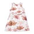 thumbnail image 3 of Girls' Summer Sleeveless Dress Soft Cotton A-Line Dress Watercolor Pink Maple Leaves 6Y, 3 of 7