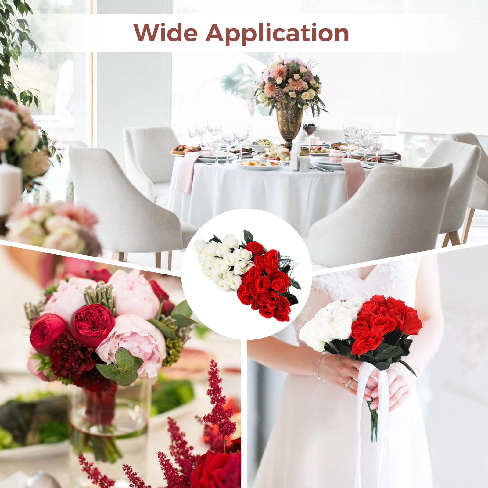 36 Pack Red & White Artificial Roses – 16.5" Realistic Silk Cloth Flowers for Bridal Wedding Bouquets, Table Centerpieces, Party Decor & Home Floral Arrangements