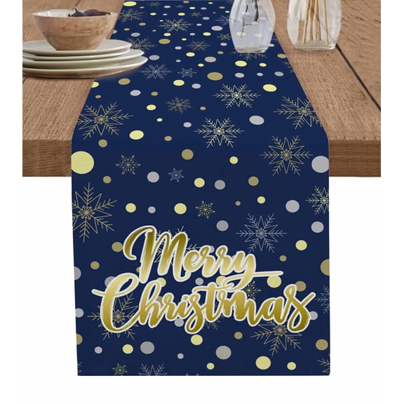 Table Runners 36 Inches Long Dress Scarves, Merry Christmas Blue Farmhouse Kitchen/Dining Table Runner, Short Coffee Tablerunners, Xmas Snowflakes Polka Dot New Year 13x36 Inch