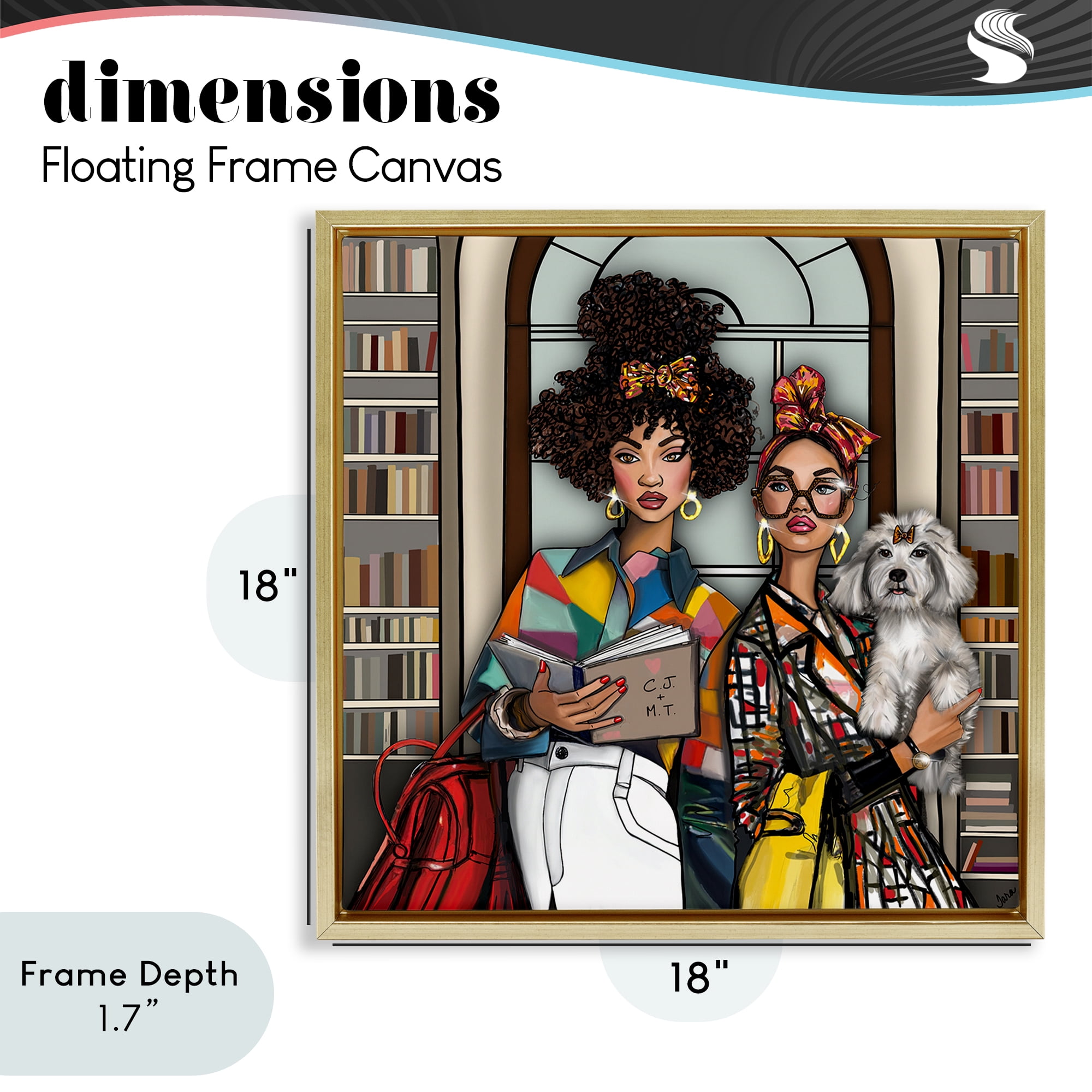 Stupell Industries Bookish Girls at Library Gold Framed Floater Canvas Wall Art, design by Tara Boone