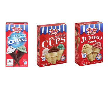 Joy Oreo Sugar Cones, 12 ct - Joy Ice Cream Cups, Jumbo, 12 ct - Joy Ice Cream Cups, 24 ct