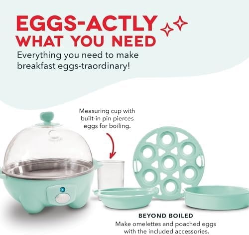 Rapid Egg Cooker - Boiler, Poacher & Steamer - Includes Measuring & Recipe Guide - Dishwasher Safe - BPA Free - Holds 7 Eggs, Aqua