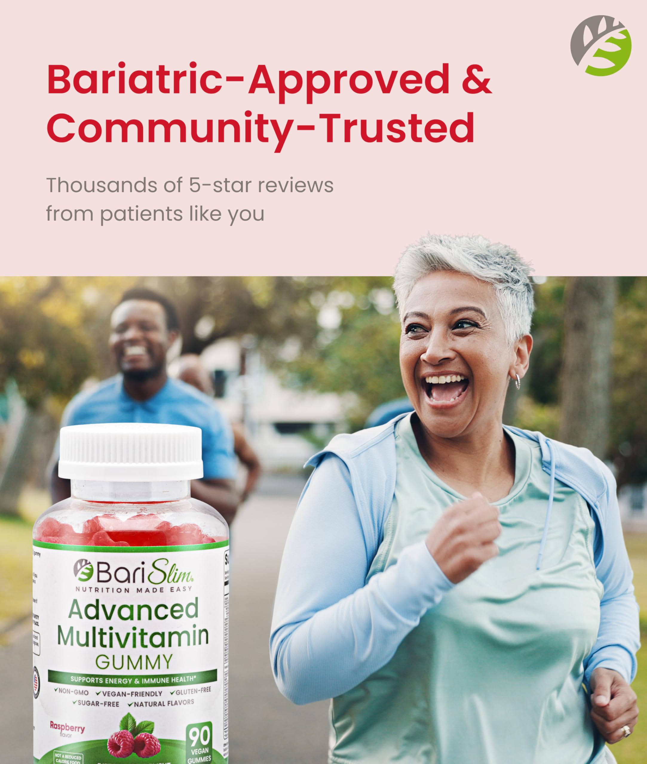 BariSlim Multivitamin Gummies, Immune &  Nutrient Deficiency Support, Raspberry Flavor, 90 Count, 10.6 oz, Adult