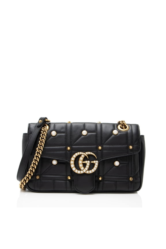 Pre-Owned Gucci Matelasse Leather Pearl GG Marmont Small Flap Bag