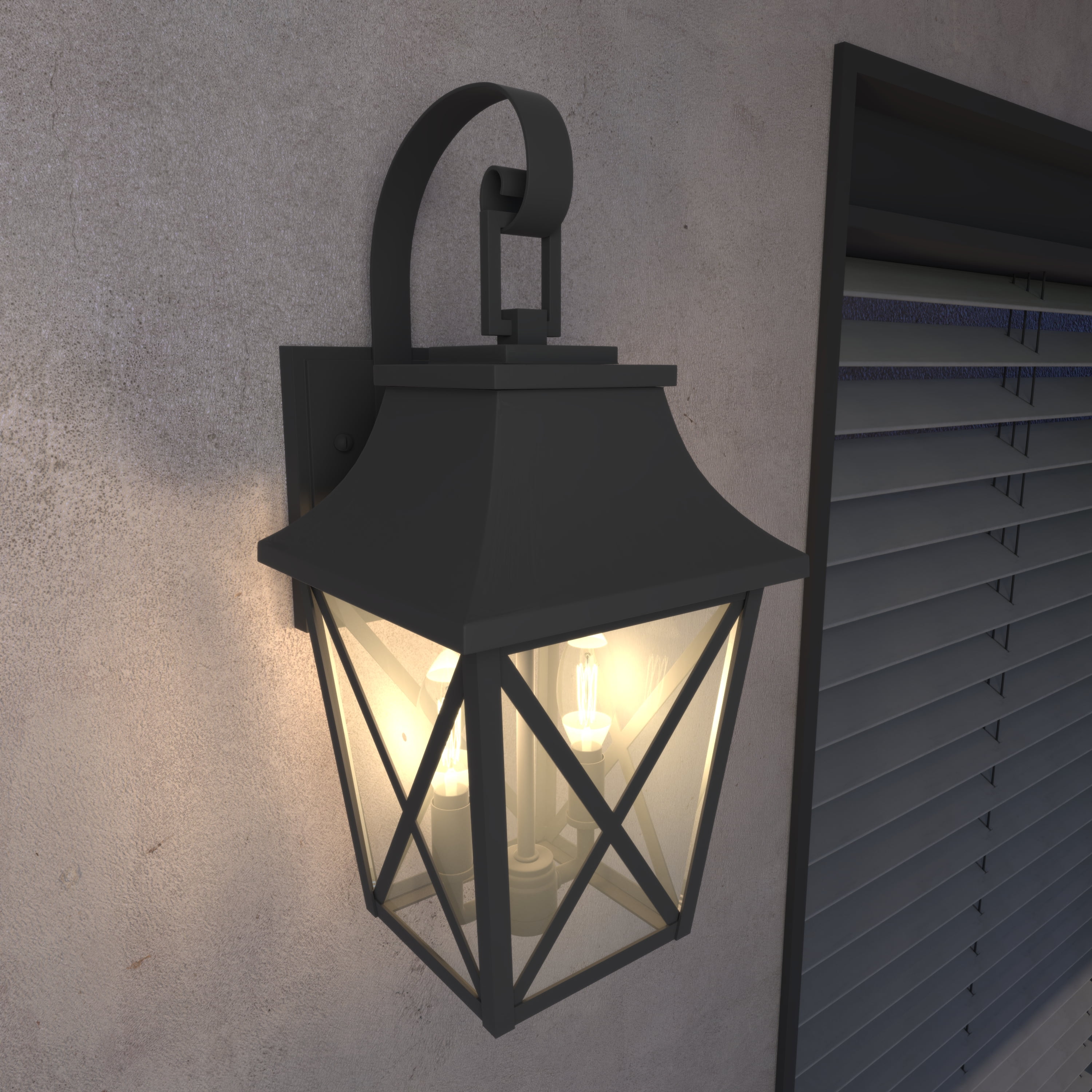 Outdoor Wall Light, Black Outdoor Wall Lantern 2-Light,Large Outside Modern Wall Sconce Light Fixture,Industrial Porch Light Wall Mount with Glass,Waterproof Farmhouse Exterior Lamp Lighting (1 Pack)