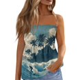 thumbnail image 1 of OIOLOYJM Womens Tube Top Summer Bandeau Strapless Palm Tree Peplum Top Backless Beach Ruffle Trendy Shirts Light Blue L, 1 of 4