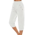 thumbnail image 1 of Gibobby pantalones para mujer Pantalones capri para mujer, informales, de verano, con cordón, elásticos, de cintura alta, de lino, rectos, recortados (Blanco, XL), 1 of 5