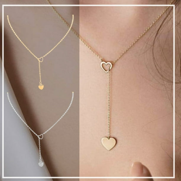 Collar para mujer, joyería para mujer, joyería para mujer, collar de cadena de corazón de oro, titanio, acero inoxidable, chapado en oro, 1 collar