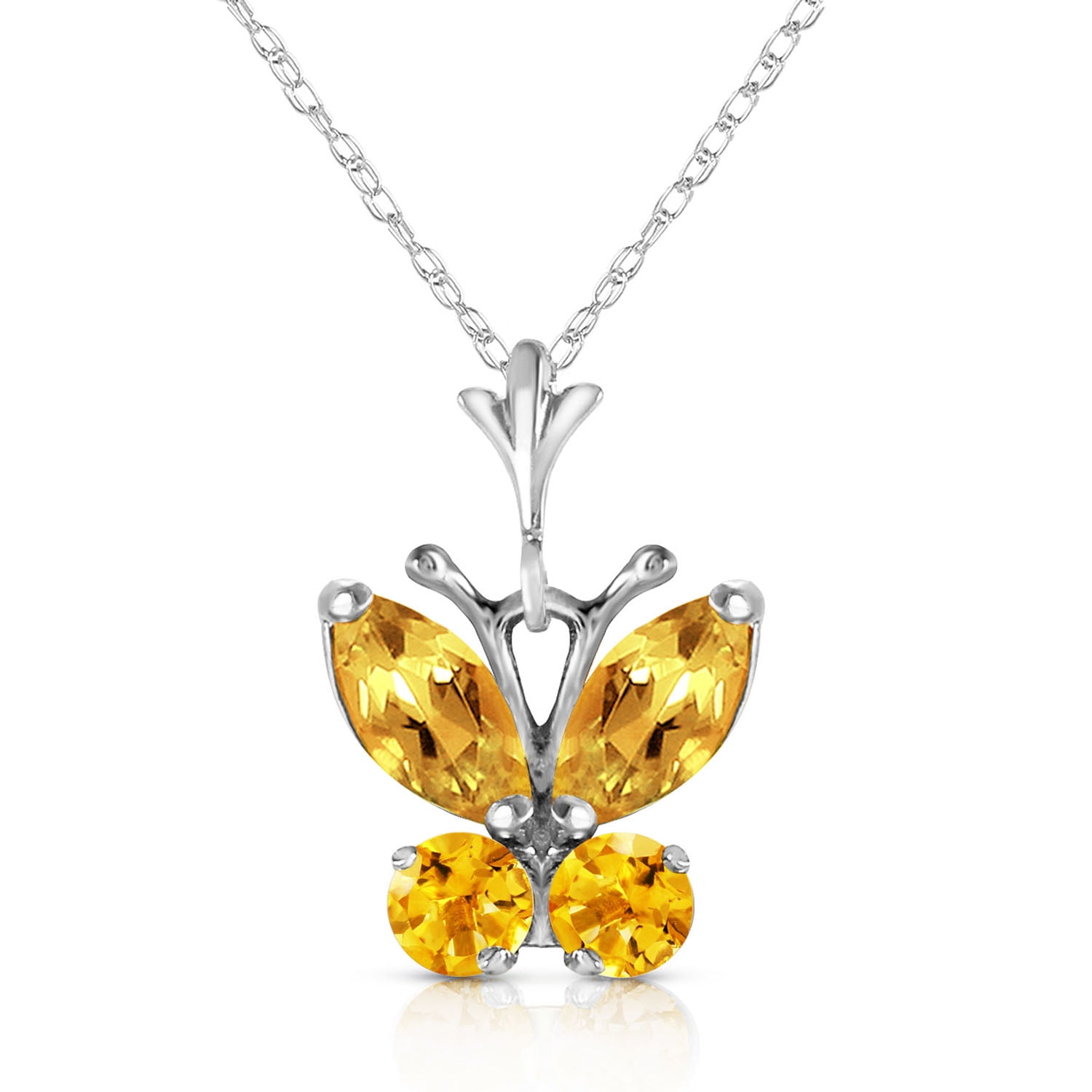 Galaxy Gold 14K Solid Gold Natural Citrine Butterfly Pendant Necklace for Women - White Gold Fine Jewelry