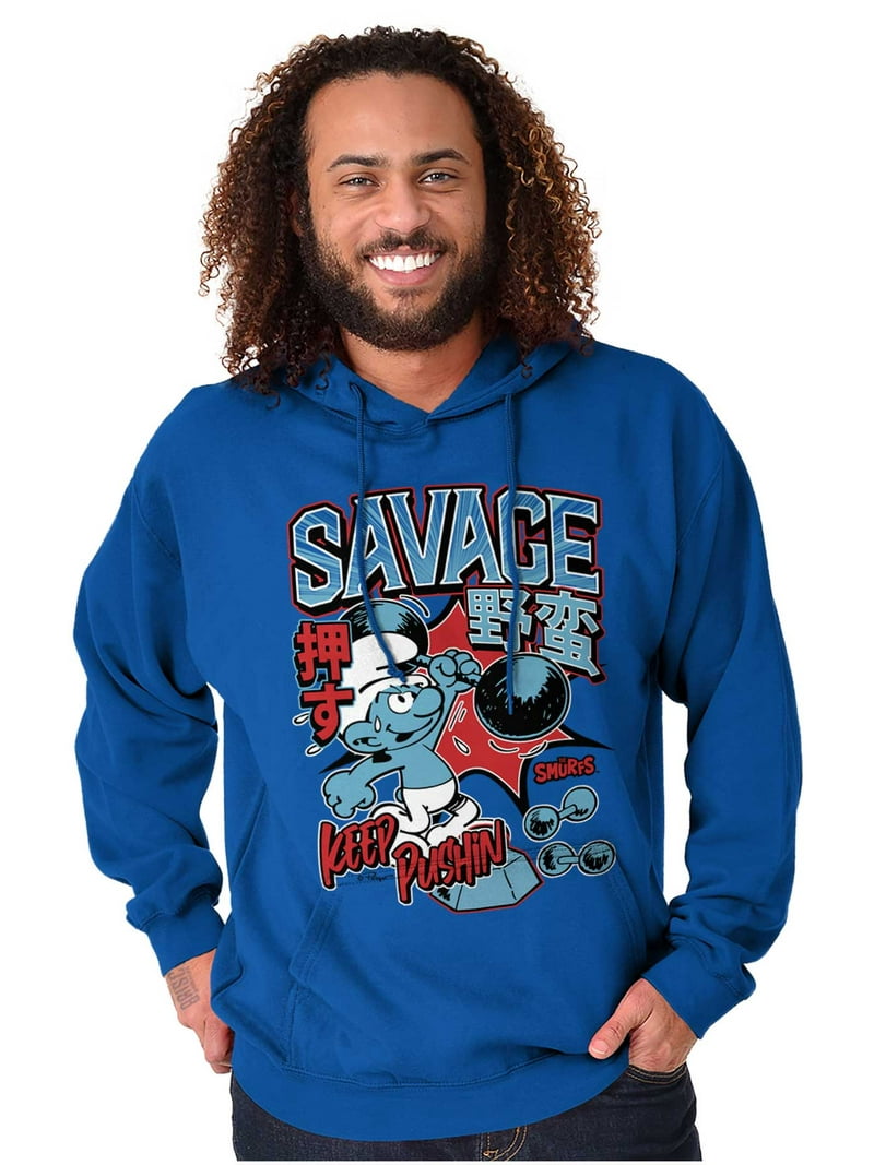 The Smurfs Kanji Keep Pushin Savage Hoodie Hooded Sweatshirt Men