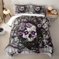 thumbnail image 2 of Homewish Spooky Skull Skeleton Quilt Full,Halloween Purple Floral Full Bedspread Sets,3pcs, 2 of 7