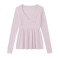 thumbnail image 4 of QHFBli Women Knit Tops Long Sleeve Lace Patchwork Low Cut Peplum Sweater Fairy Vintage 90s Coquette Blouse, 4 of 4