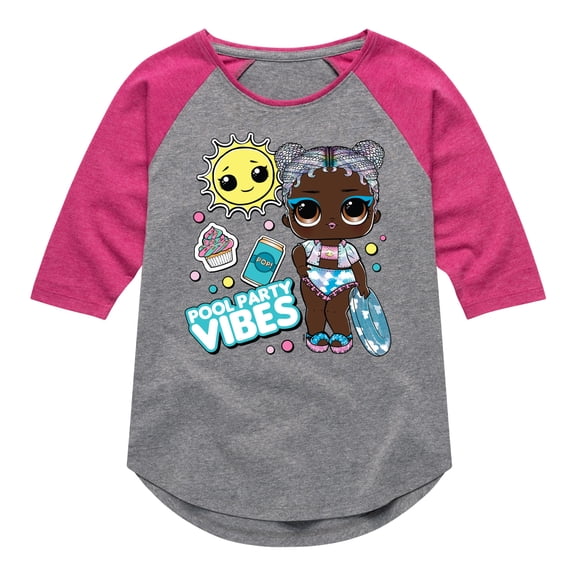 LOL Surprise! Dolls - Pool Party Vibes - Beach Babe - Toddler & Youth Girls Raglan Graphic T-Shirt