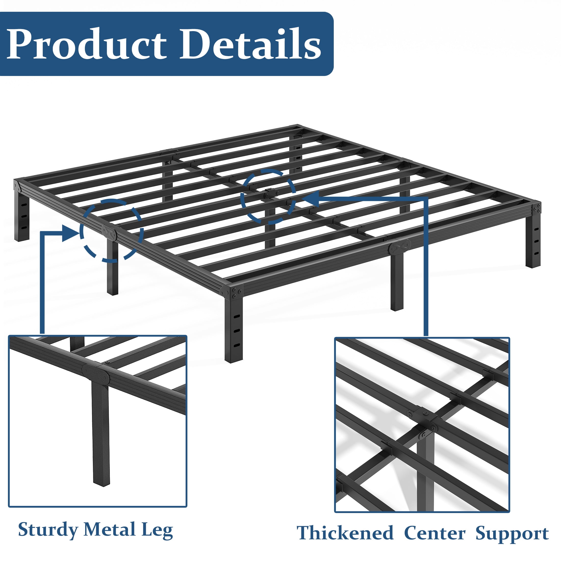 FSCHOS 14 Inch King Size Bed Frame, Heavy Duty Metal Platform, No Box Spring Needed, Easy Assembly, Black