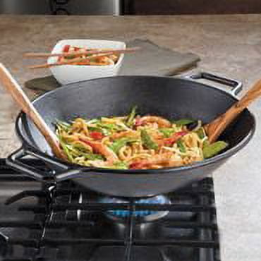 Lodge Pre-Seasoned 14" Cast Iron Wok with Flat Base & Loop Handles